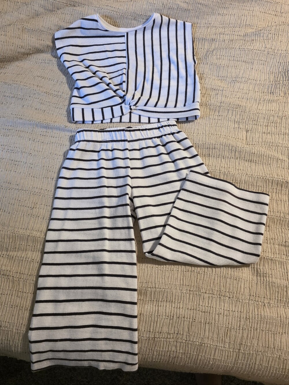 Mayoral Girlss Two-Piece White and Black Striped Set, Size 4